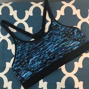 LIKE NEW! Black/blue print sports bra